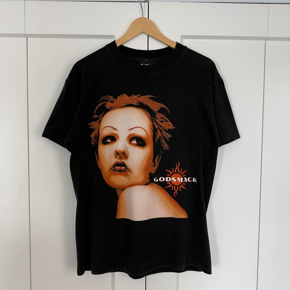 Mens Giant Tag Godsmack Band Shirt Medium Black 1998 Metal Girl Graphic Tee